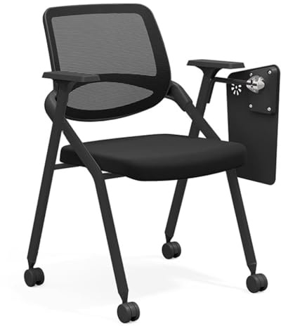 Modern kontorsstol med bord och hjul Hopfällbar fåtölj för hemmakontor, skola, konferensrum, ergonomisk skrivbordsstol för utbildning och vardagsrumsmöbler