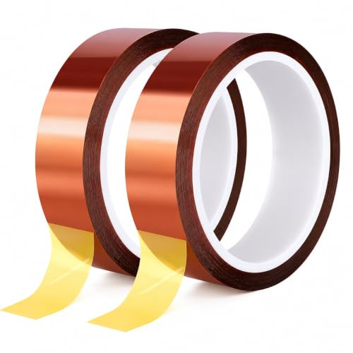 Cinta Kapton de Alta Temperatura, 2 Rollos 20 mm x 33 m, Cinta Térmica Resistentes al Calor para Sublimación, Protección de Circuitos y Aplicaciones de Alta Temperatura