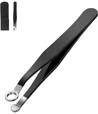 GREATRICH Pinzas para el Pelo de la Nariz de Acero Inoxidable, Punta Redonda para Recortar de Forma Segura, Multiusos para Cejas y Rostro, Incluye Funda de Cuero para Viaje, Hombre y Mujer