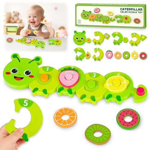 Montessori Spielzeug ab 1-2 Jahr, Kinderspielzeug Raupe Holzpuzzle für Baby | Geburtstag Geschenk 1+ Jahr Mädchen Junge, Motorik Spielzeug Lernspielzeug für Kleinkind, Farbe Sortierspiel für 12-18 Monate