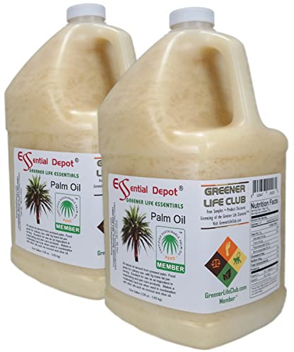 Essential Depot Palm Oil - RSPO Certified - Sustainable - Food Grade - Kosher - Not Hydrogenated - 2 Gallons - 2 x 1 Gallon - Safety Sealed HDPE Container with Resealable Cap