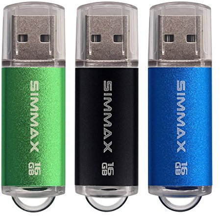 Memory Stick 3 Pack 16GB USB 2.0 Flash Drives Thumb Drive Pen Drive by SIMMAX (16GB Green Black Blue)