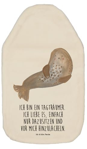 Mr. & Mrs. Panda Wärmflasche Robbe Lachen - Geschenk, Wärmflasche mit Bezug, Ostsee, Wärmekissen, Kinderwärmflasche, Tiere, Bettflasche, Robben,