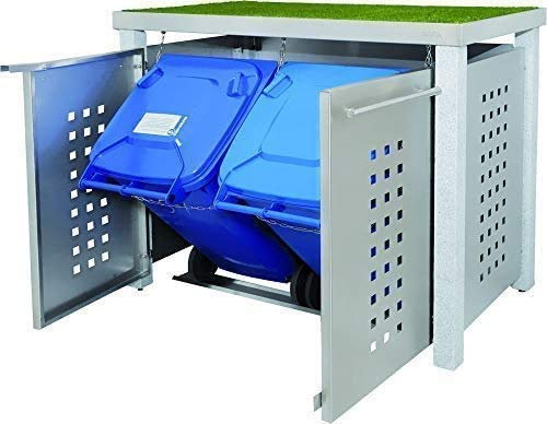 Reinke Edelstahl Mülltonnenbox für 2 Tonnen 120L mit Pflanzenwanne und Granit-Pfosten (NW11T), Mülltonnenverkleidung Mülltonnenhaus