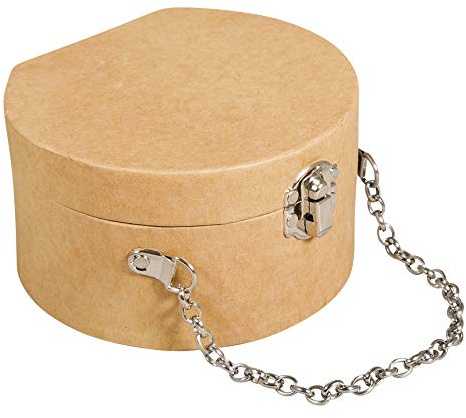 Rayher 67281521 Pappmaché Koffer, rund, 12,5 x 11,7 x 7 cm, mit Verschluss und Metallkette, FSC zertifiziert, kleiner Koffer aus Pappmaché kraft, Bastelkoffer, Utensilienkoffer, Pappmachébox