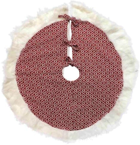 Christbaumständer Abdeckung Weihnachtsbaum Decke Rot Weiß Schneeflocke Ø90 cm – Stoff Baumdecke zum Verdecken des Baumständers – Weihnachtsdeko & Bodenschutz
