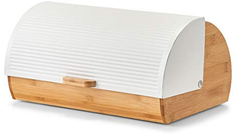 Zeller 25366 Boîte à Pain, en Bambou/métal, Blanche, env. 39 x 27 x 19 cm, boîte à Pain Tendance, Convient à Un Usage Alimentaire