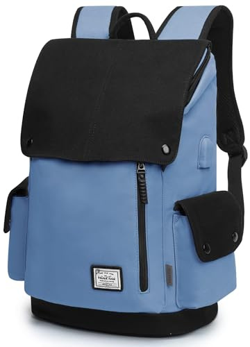 WindTook Kanvas Datorryggsäck Ryggsäckar för Laptop 15,6 Tums Med USB-Laddningsport Avslappnad Ryggsäck för Dam Herr Studerande Ryggsäck för Resor/Affärer/Högskola 30 x 17 x 45 CM Blå&Svart