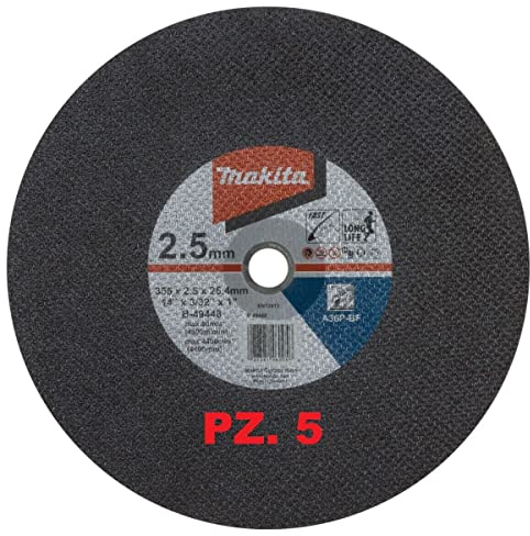 Makita B-49448-5 Trennscheiben Stahl 355 x 2,5 mm, 5 Stück, für bspw. Stahlrohre oder Stahlprofile, A36P-BF, EN12413, oSa zertifiziert, bestens geeignet für Trennschleifmaschinen