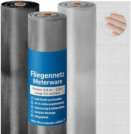 ONPIRA® Fliegennetz Meterware Edelstahl 120 cm – Rostfrei & Katzensicher – Insektenschutz für Fenster & Türen – Reißfestes Edelstahlgitter in Silber oder Schwarz – Zuschneidbar & wetterfest