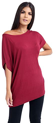 Janisramone Women's Batwing Short Sleeve Off The Shoulder Top, Bardot Baggy Style T Shirt for Casual & Party Wear, [Multiple]
