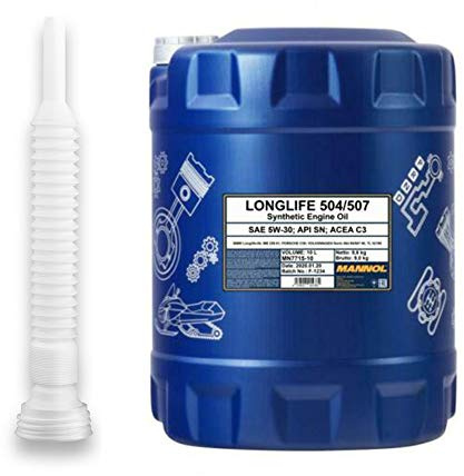 MANNOL 10 Liter, 7715 5W-30 LONGLIFE FREIGABE 504 507 229.51 MOTORÖL inkl. Schlauch