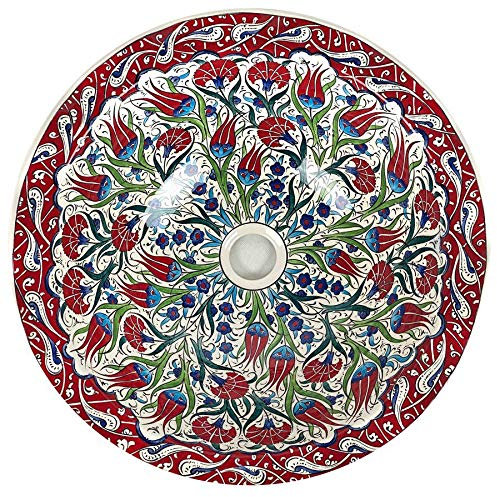 Cerames lavabo en céramique Iznik de Kuthaya Damala - lavabo a la turque à encastrer pour salle de bain, toilettes, WC invités, restaurant et hôtel | Vasque à poser turc à poser rond 40 x 15 cm