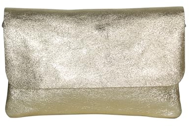 AMBRA Moda GLX11 - Damen Umhängetasche, Clutch, Handytasche aus echtem Leder mit abnehmbarem und verstellbarem Schultergurt, geeignet für Handys und Tablets bis zu 7 Zoll (Light Gold)