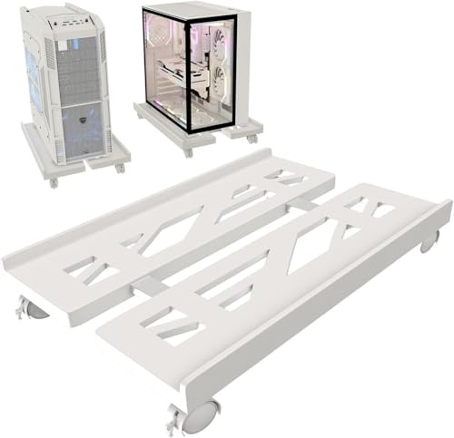 CPU-stativ, Hmseng datorskrivbord stativ 4 med hjul, universell justerbar bas kan bära 25 kg. -vit