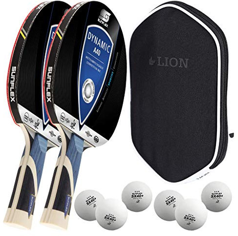 Sunflex 2 x Dynamic A40 Tischtennisschläger + Tischtennishülle + 2 x 3*** ITTF SX+ Tischtennisbälle | Tischtennisschlägerset | Tischtennis Premium Set