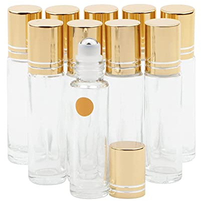 Rowiz 10PCS 10ml Essential Oils Roller Bottle Pearly Clear Glass Bottle Leakproof Glass Vial With Stainless Steel Balls And Screwcap For Perfume & Aromatherapy Oils