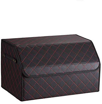 JSCARLIFE Multipurpose Collapsible Luxury Foldable Storage Box - Waterproof PU Car Boot Storage Organiser for Shopping, Camping, Picnic, Home, Garage (Black and Red)