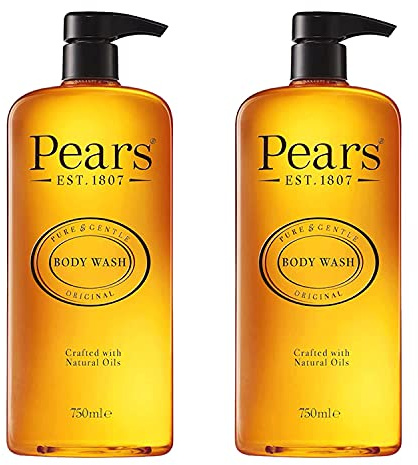 Pears Pure & Gentle Body Wash - Soap-free Cleanser - Nourishing Gel with 98% Pure Glycerin & Natural Oils - for Glowing Skin 10x More Moisturiser - Beauty Bath for Moisturising Care - 750ml (2 Pack)