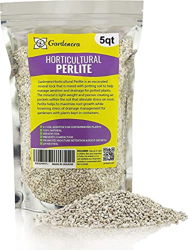 Gardenera Organic Perlite — Medium/Fine Grade (5qt) Horticultural Soil Amendment for Indoor & Outdoor Container Plants for Drainage Management and Enhanced Growth