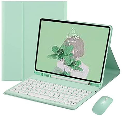 Funda Con Teclado y Ratón Para iPad 6ª 5ª Generación Air 2 Pro 9.7 Pulgadas - Teclas Redondas, Colores Caramelos, Desmontable - Diseño Retro Lindo