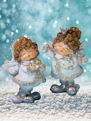 Pommerntraum ® | 2-er Set Dekorationsfiguren mollige Schutzengel Molly-Engel Weihnachtsengel Glücksengel moppelige Nana Engel üppige Damen mollige Ladies Rubensengel Rubensfiguren