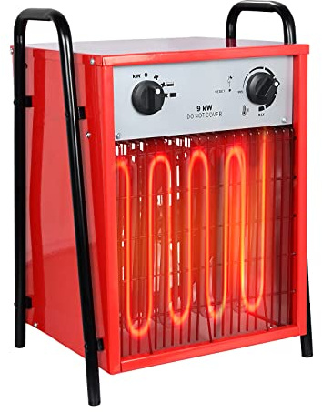 YUENFONG 9KW Heizlüfter Elektroheizung, Industrie Elektroheizer Bauheizer Heizstrahler mit 3 Heizstufen, Heizgeraet Heizgebläse mit Thermostat, für Innen- und Außeneinsatz(9000W)