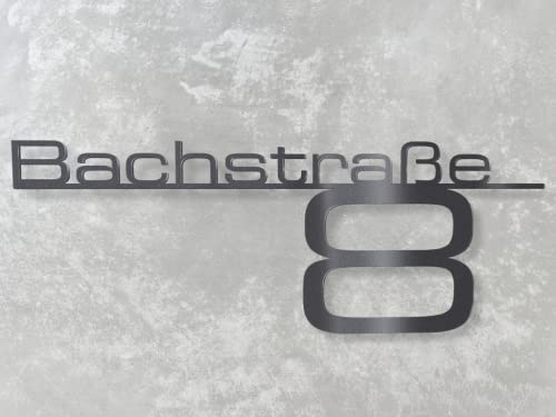 Metzler Hausnummer Eisenglimmer, individueller Schriftzug Edelstahl, Hausnummernschild, Straßenschild, Wunschstraßenname und Hausnummer, DB703, Rostfrei & Wetterfest, Made in Germany, Länge: 600 mm
