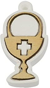 Generico 12X Decorazione BOMBONIERA Gessetto CALICE COMUNIONE con legno 4 cm
