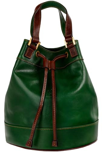Time Resistance Lederhandtasche für Damen - Handgefertigte Beuteltasche aus Vollnarbenleder - Italienische Ledertasche - Schultertasche für Damen - Handtasche für Arbeit und Alltag (Grün)