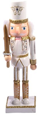 Christmas Nutcracker Toy Soldier Swordsman (24cm) Wooden Glittery Decoration, Gold/White