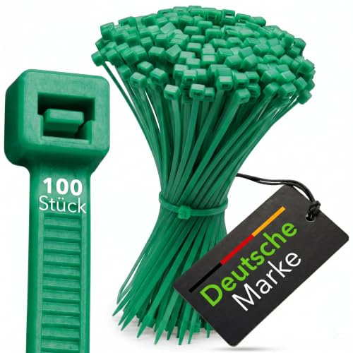 BeBo Bridas Verde 2,6 x 100 mm, 100 unidades, estables y versátiles, para interiores y exteriores, fijación de cable discreta para hogar y artesanía
