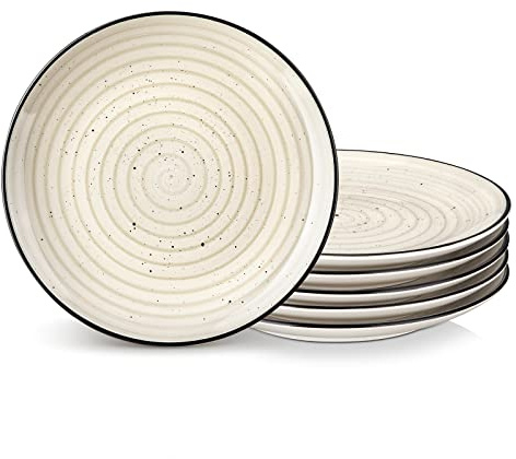 vancasso Bonbon Beige Dessert Plate Set of 6, Handpainted Side Plate in Rustic Look Tableware, 7.5 inch Side/Salad/Fruit/Snack Plate(19.4 * 19.4 * 2.5cm)