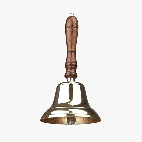 ACL Estilo Tradicional – Campana de latón Macizo – Campana de Mano Escolar con Mango de Madera – Hotel, recepción, Cena, Escuela, último Pedido, Campana de Biblioteca, Campana de Pub, (12 x 24 cm)