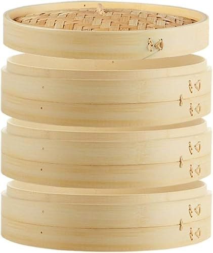 7/8/9/10/12 Inch Bamboo Steamer Basket 2/3 Tiers & Lid 100% Natural Bamboo Handmade Dim Sum, Meat & Dumpling Steam Cooker Set Great for Rice, Crab & Veggies (Color : 3 Steamers+1 Lid, Size : 12inch