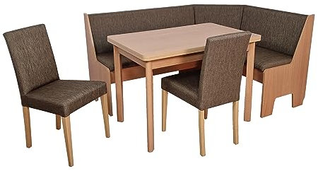 wonido Moderne Truhen-Eckbankgruppe, braun, Buche Natur Dekor, viel Stauraum durch 2 Truhen, mit Vierfußtisch, Eckbank und 2 Stühlen ; variabel aufbaubar