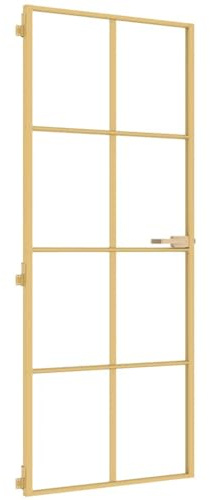 vidaXL Innentür, Schlank Zimmertür mit Metallrahmen Griff, Glastür Tür mit Befestigungsmaterial, Schiebetür Badezimmertür, Golden 83x201,5 cm Hartglas Aluminium