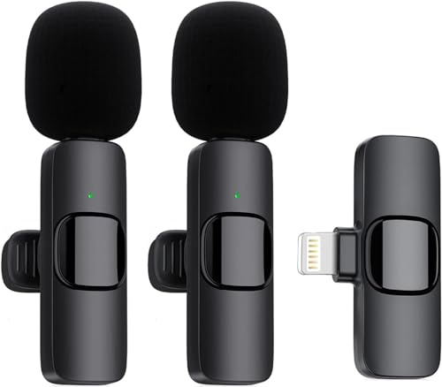 Ryzwoc Kabellose Mikrofone für iPhone, zum Anklippen, Bluetooth-Mikrofon, kabellos, Mini-Lavalier-Mikrofon für Videoaufnahmen, Live-Streaming, Vlog, TikTok, YouTube, 2 Mikrofone