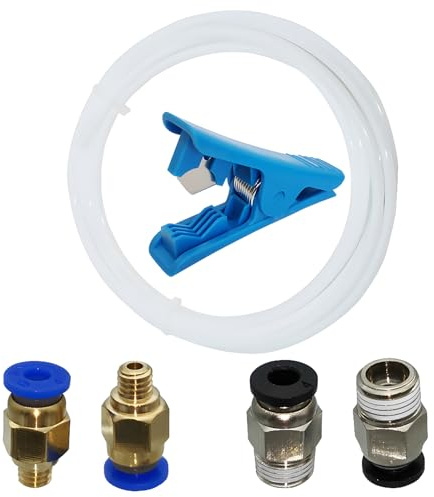 Teflonslang vit, CESFONJER PTFE slang 3 meter med 2 stycken PC4-M6-pneumatiska kontakter och 2 stycken PC4-M10-kontakter och rörskärare, för 3D-skrivare 1,75 mm filament