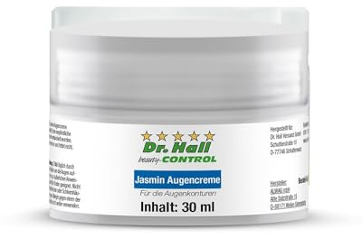 Dr. Hall Jasminsalbe Augencreme gegen Augenringe – Natürliche Pflege mit Aloe Vera & Weißdorn, straffend, schnell einziehend, ideal für müde Augen 30 ml