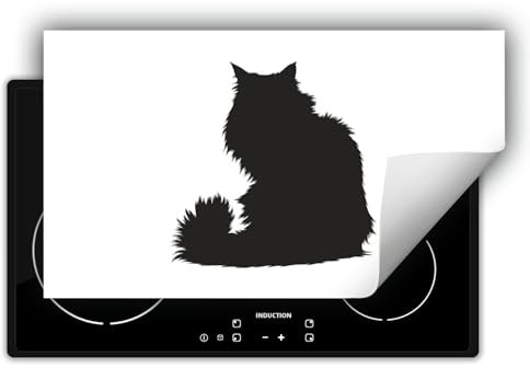 DarHaus Herdabdeckplatte Einteilig Ceranfeld Abdeckplatte Induktionsschutz Küche Deko Vinyl Matte Aufrollbar 90x52 cm, Katze - schwarz