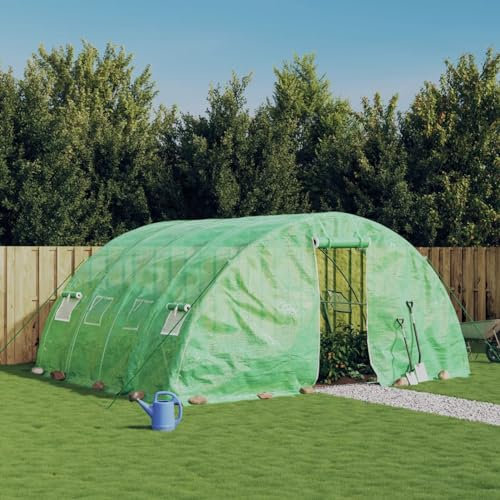 Mengtu Gewächshaus mit Stahlrahmen Tomatengewächshaus Tomatenhaus Foliengewächshaus TunnelgewächshausFolientunnel mit Reißverschlusstür und 4 aufrollbaren Fenstern Grün 20 m² 5x4x2,3 m