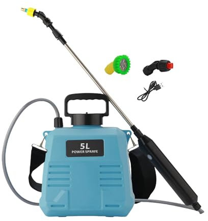 Gralara Pulverizadores de Bomba eléctrica, varitas retráctiles con Correa para el Hombro, Botella pulverizadora de riego Recargable por USB para riego de, 5L Azul