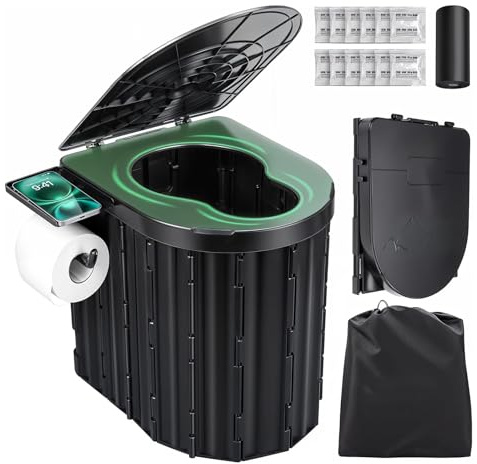 Sckee Camping Toilet, Portable Toilet for Adults, Portable Travel Folding Toilet with Lid and Paper Holder, Compact Potty for Car, Camp Toilet Portable Toilet for Camping, Hiking,Truck, RV, Beach