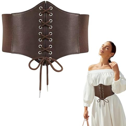 Ceinture Corset Rétro Vintage Réglable pour Femmes,Large Bandage Élastique en Dentelle,Ceinture Corset Elastique à Lacets Rétro Large pour Robes,Chemises et Vêtements de Tous les Jours,1 Pcs,Marron