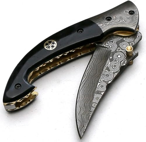 PAL 2000 KNIVES FK-8736 Couteau de poche pliant en acier damas fait à la main sur mesure avec gaine