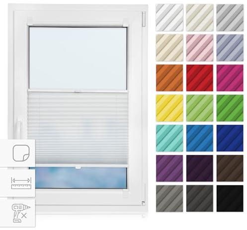 Estika Plissee zum kleben 100 cm x 200 cm - Weiß - Plissee kleben, Plissee ohne Bohren, Rollos für Fenster ohne Bohren, Jalousien Fenster für innen, Fenster plissee