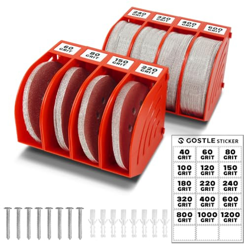 GOSTLE Boîtes de Rangement pour Disques Abrasifs 125 mm – Lot de 8, Rangement Mural en ABS Rouge, Compatible Disques PSA et Auto-Agrippants, Idéal pour Atelier ou Bricoleurs