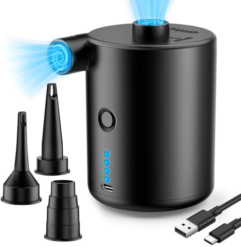 BOSONER Pompe à air électrique avec Batterie 4000 mAh Rechargeable Mini Pompe à air avec 3 Jets d'air, gonflage Rapide pour Bateaux gonflables, piscines pour Enfants, Matelas Gonflable