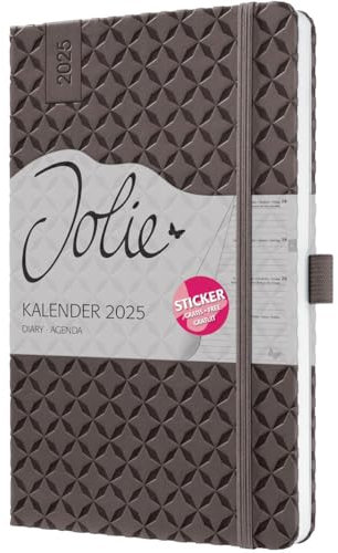 Wochenkalender Jolie A5 2025 coffee brown - SIGEL - 1 Woche auf 2 Seiten - Terminplaner mit geprägtem Kunstleder-Cover, Gummiband, Stiftschlaufe, Einstecktasche und Stickerbogen - 13,5 cm x 20,3 cm